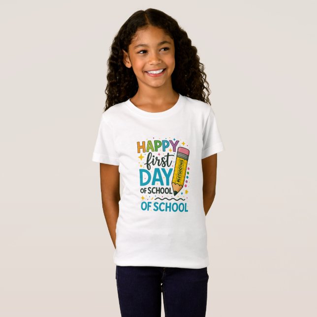 Back to School T-Shirt for Kids – Happy First Day  (Frente Completa)