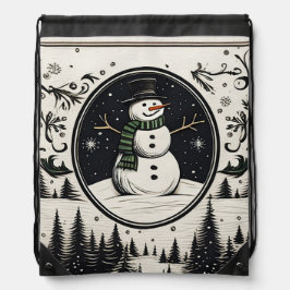 Backpacks Caminhando em uma Wonderland de inverno Snowman