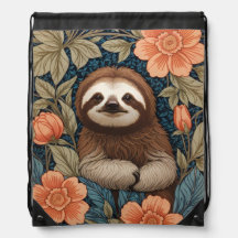 Cute Sloth Elegant Floral William Morris Inspired