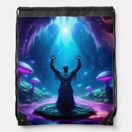 Backpacks Homem Sagrado Na Caverna Tem Braços Levantados Par