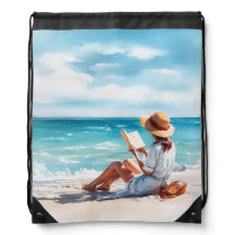 MENINA EM ACORELA NA PRAIA LENDO UM LIVRO
