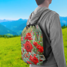 Saco de Cordão Rosas Vermelhas