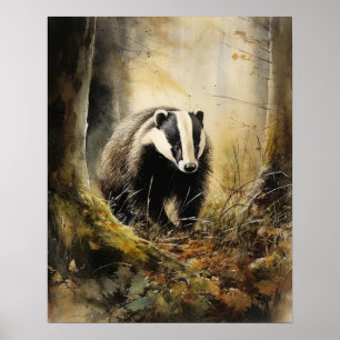 Badger Woodland Impressão