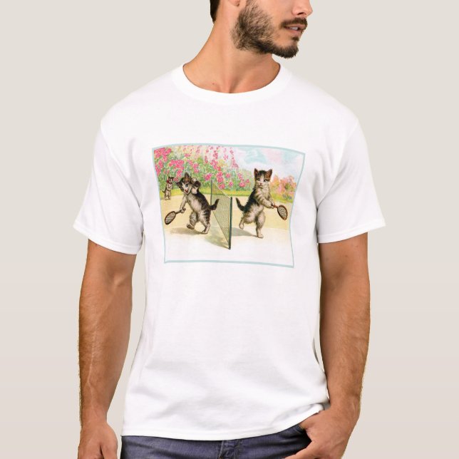 Badminton Kittens Vintage Art T-Shirt (Frente)