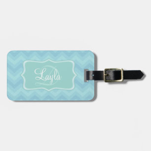 Bagagem Chevron zig zag Blue e teal com etiqueta de bagage