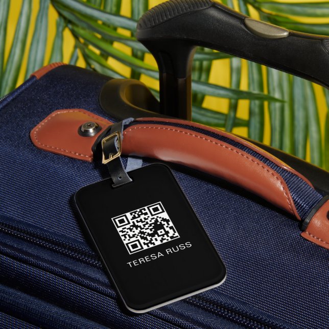 Bagagem Etiqueta de Contato Virtual QR Code Preto Moderno  (Frente Insitu 1)