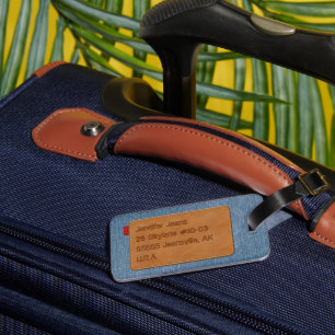 Bagagem Etiqueta de couro personalizada azul Jean Denim