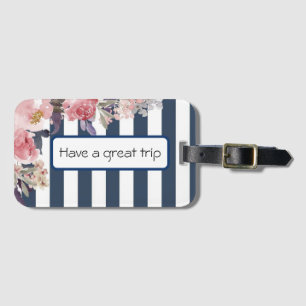 Bagagem Etiqueta de design floral azul e branco