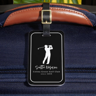 Bagagem Etiqueta de Golfe Elegante Preto e Branco com Nome