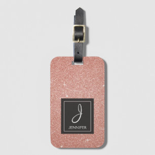 Bagagem Etiqueta de Lugar Monograma Elegante Dourada Rosa 