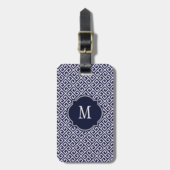 Bagagem Etiqueta de marinho azul e branco - chave grega mo (Frente Vertical)