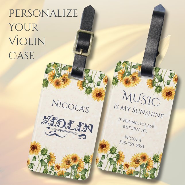 Bagagem Etiqueta de Nome de Estojo de Violino de Girassol  (A perfect gift for your budding musician)