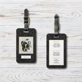 Bagagem Etiqueta de Taxa Floral Preta do Nome de Pet Doura