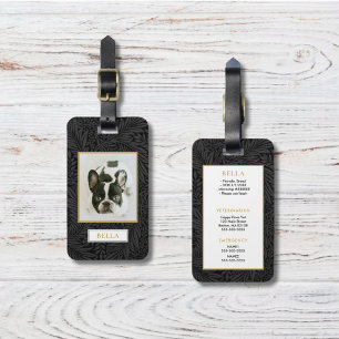 Bagagem Etiqueta de Taxa Floral Preta do Nome de Pet Doura