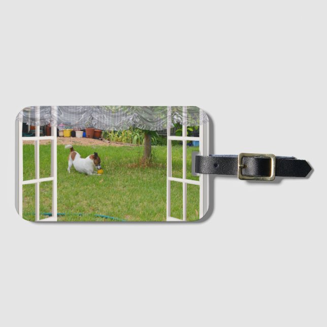Bagagem Fox Terrier Brincando com Bola, Etiqueta de Bagage (Frente Horizontal)