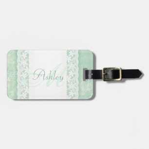 Bagagem Mint green & white lace chamado etiqueta de bagage