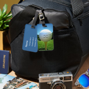 Bagagem Na Etiqueta De Saco Azul De Golfe