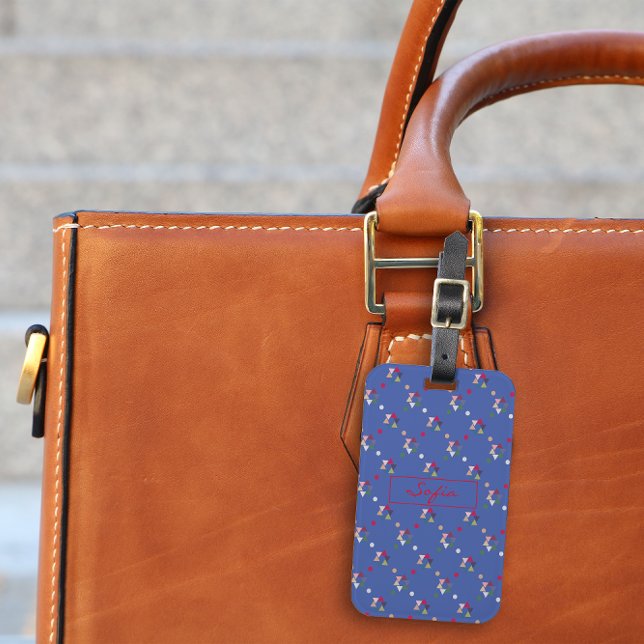 Bagagem Padrão azul mínimo geométrico Vermelho Etiqueta de (Criador carregado)