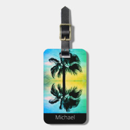 Bagagem Palmas tropicais no estilo de vinheta Etiqueta de