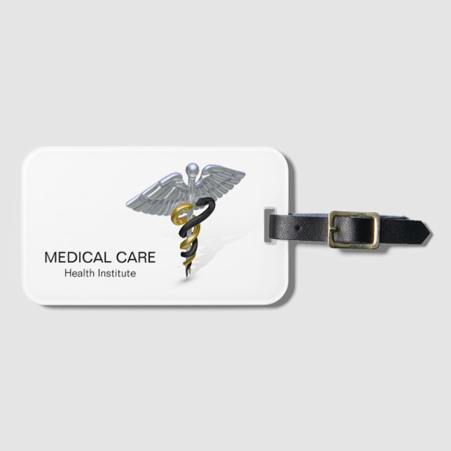 Bagagem Prata Médica Caduceus Preto Dourado - Etiqueta de  (Frente Horizontal)