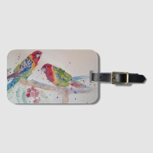 Bagagem Rosa Papagaio ave Arte Aquarela Etiqueta de Bagage