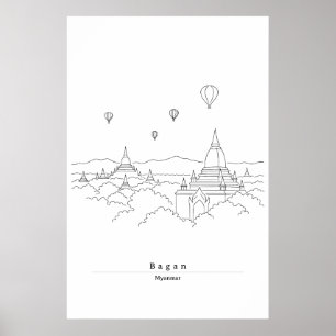 Bagan Myanmar Poster de Arte de Linha Minimalista