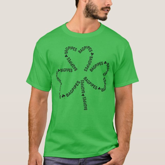 Bagpipe Text Shamrock T-Shirt (Frente)