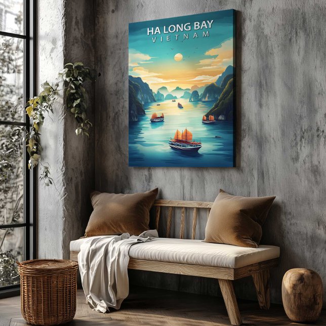Baía de Ha Long Vietnã Impressão em Tela Poster de (Ha Long Bay Vietnam Canvas Print Travel Poster by TinkPrints.)