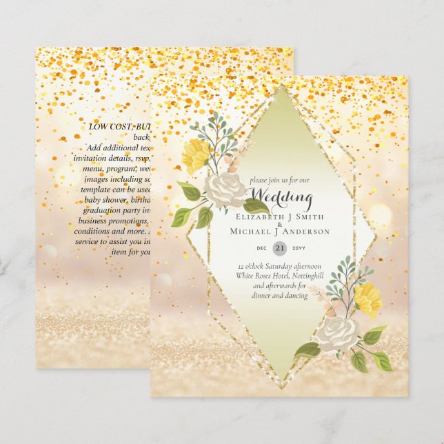 BAIXO ORÇAMENTO Convite de casamento de Flor Amare (Frente/Verso)