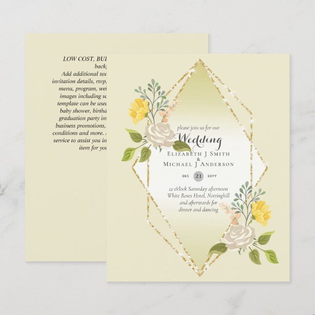 BAIXO ORÇAMENTO Convite de casamento de Flor Amare (Frente/Verso)