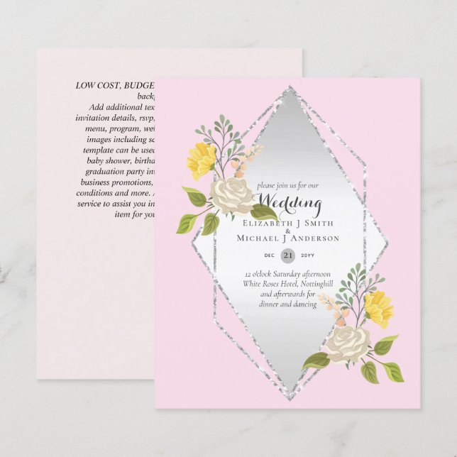BAIXO ORÇAMENTO Convite de casamento de Flor Amare (Frente/Verso)
