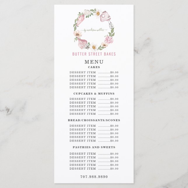 Baker Bakery Watercolor Bakers Utensls Menu (Frente)