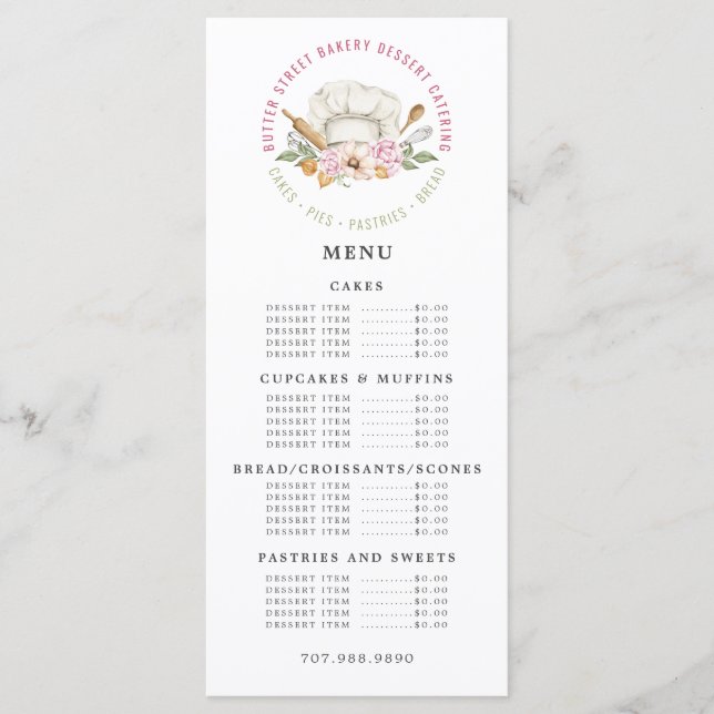 Baker Bakery Watercolor Bakers Utensls Menu (Frente)