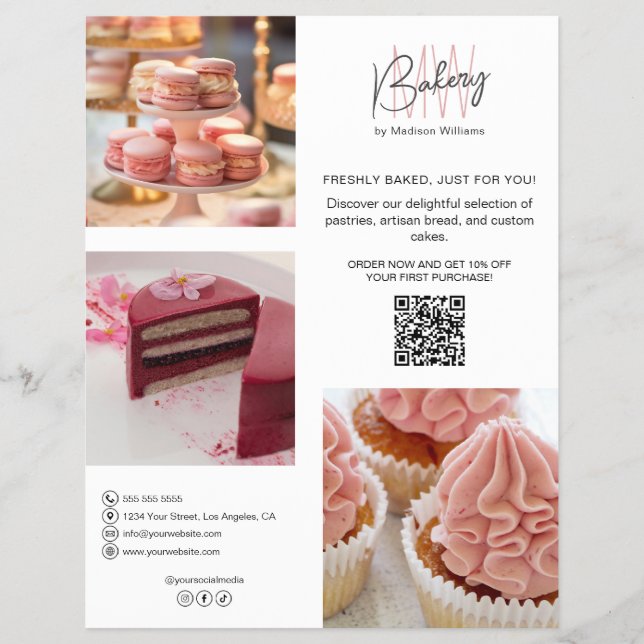 Bakery Custom Monogram Logo QR Flyer (Frente)