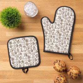Bakery Kitchen Symbols Pattern Black and White