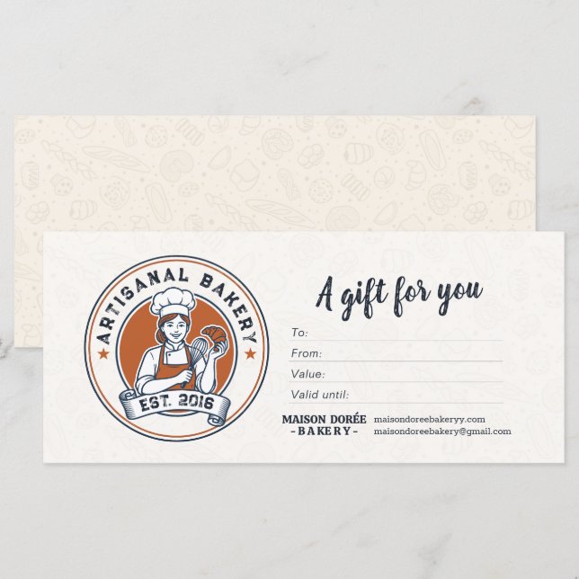 Bakery Store Pastry Chef Baker Gift Certificate (Frente/Verso)