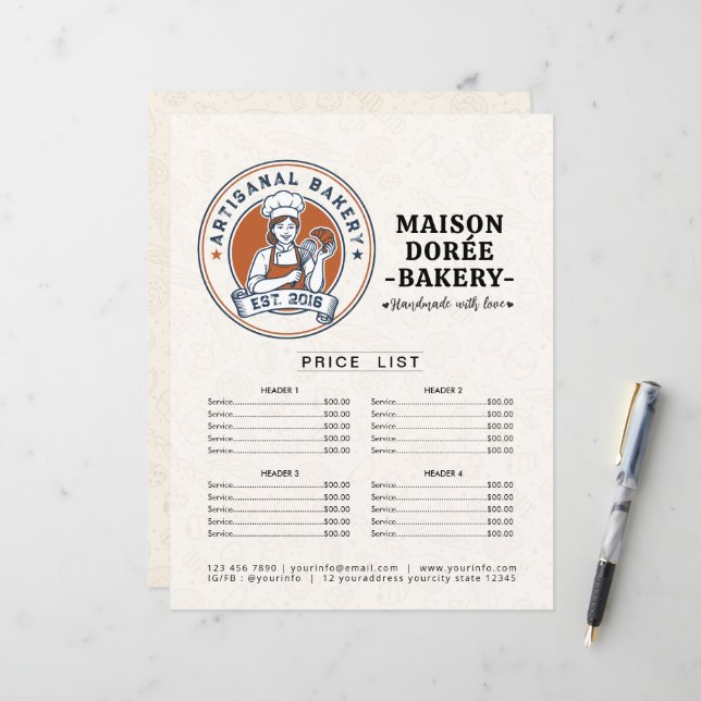 Bakery Store Pastry Chef Menu Price List Pay Here (Frente/Verso In Situ)