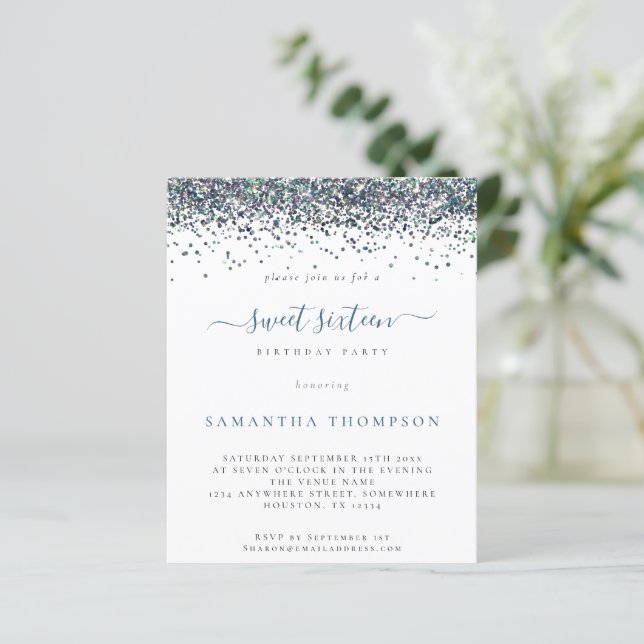 Bala Azul Pêssego do Orçamento Doce 16 Convite (Em pé/Frente)