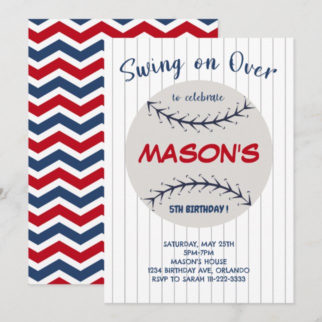 Balança de basebol sobre o Convite de aniversário (Frente/Verso)