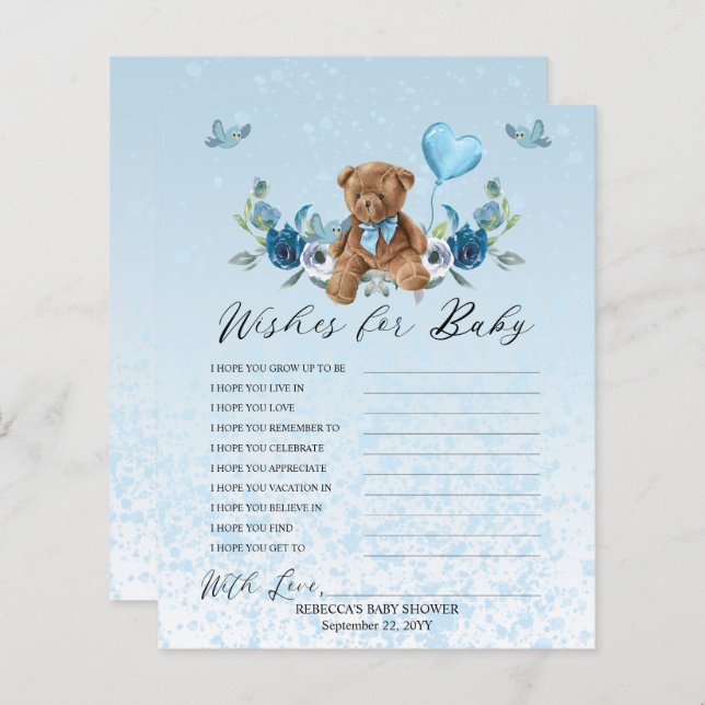 Balão Azul de Urso Teddy Deseja Jogo de Bebê (Frente/Verso)