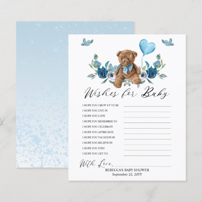 Balão Azul de Urso Teddy Deseja Jogo de Bebê (Frente/Verso)