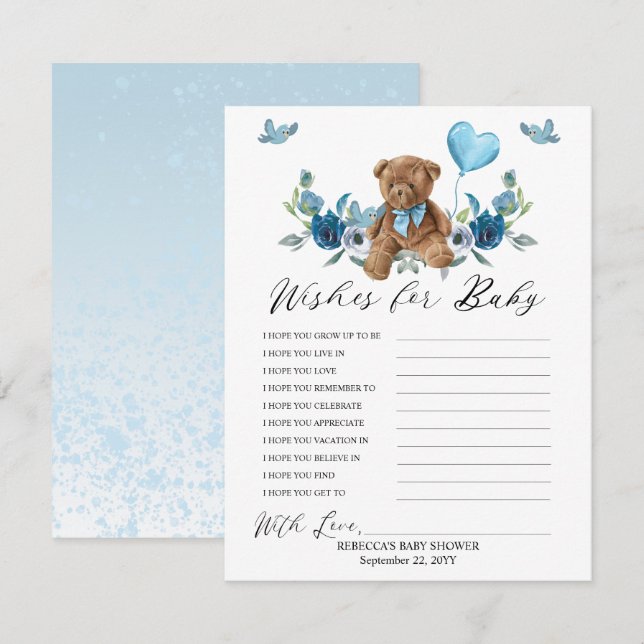 Balão Azul de Urso Teddy Deseja Jogo de Bebê (Frente/Verso)