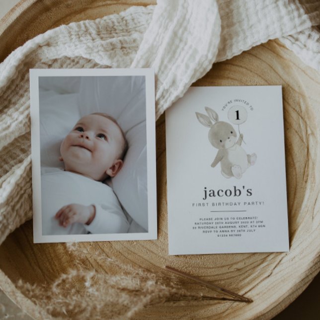 Balão Branco de Convite Fotográfico de primeiro an (Criador carregado)