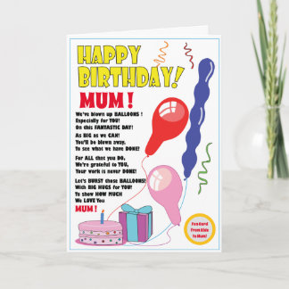 BALÃO cartão de Feliz Aniversário MÃE fofo