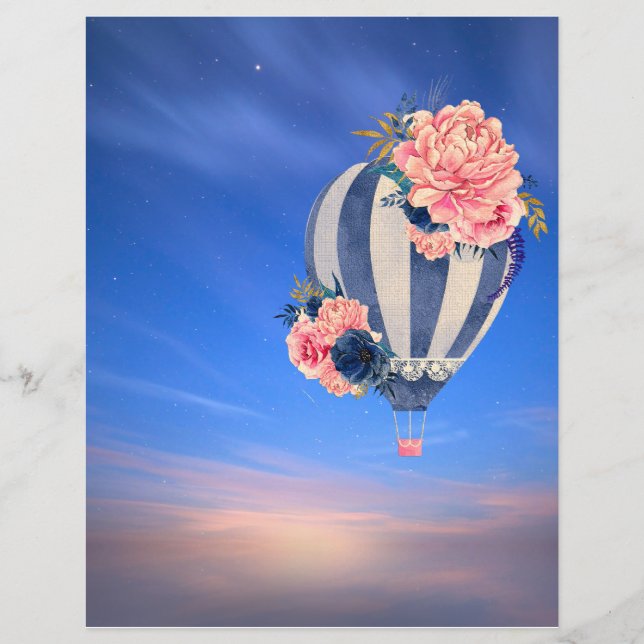 Balão de ar floral no céu azul romântico (Frente)