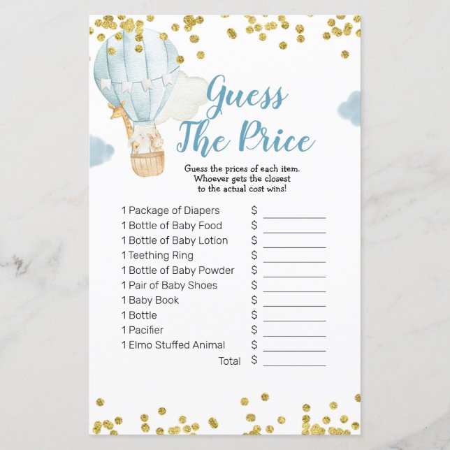 Balão de ar quente Aquarela Adivinha o preço Jogo (Frente)