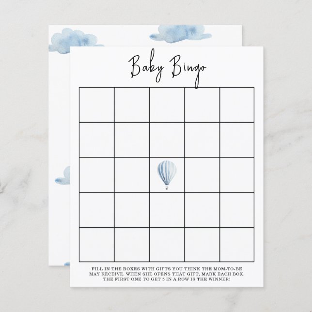 Balão de ar quente azul - jogo de bingo Chá de fra (Frente/Verso)