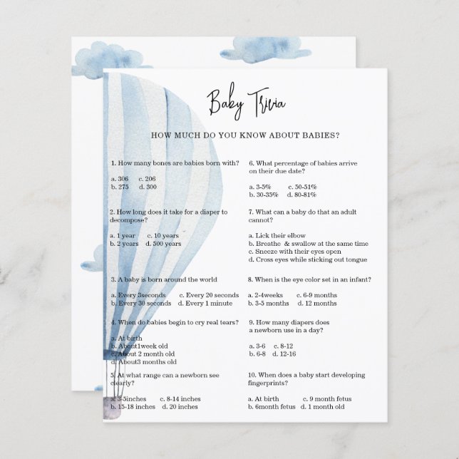 Balão de ar quente Baby Trivia | Jogo Chá de frald (Frente/Verso)