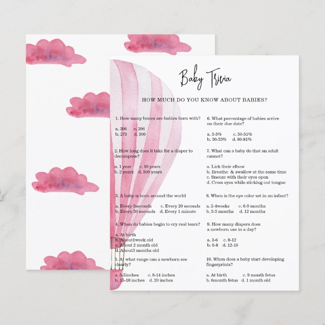 Balão de ar quente Baby Trivia | Jogo Chá de frald (Frente/Verso)