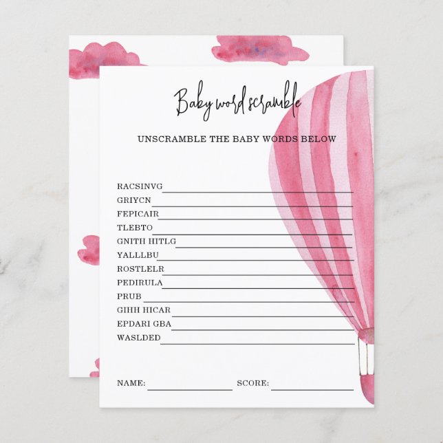 Balão de ar quente - Baby Word Scramble (Frente/Verso)